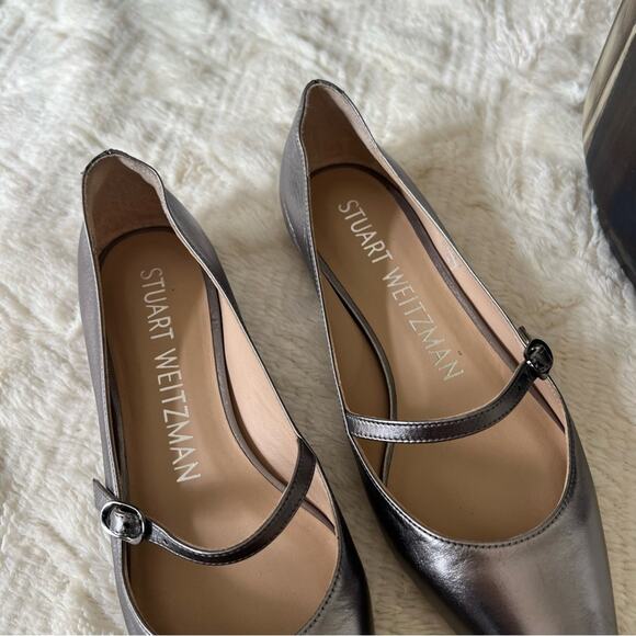 Stuart Weitzman Emilia Mary Jane Silver Flats - Picture 3 of 7